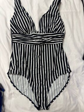 Black & White Striped Kids One-Piece Swimsuit